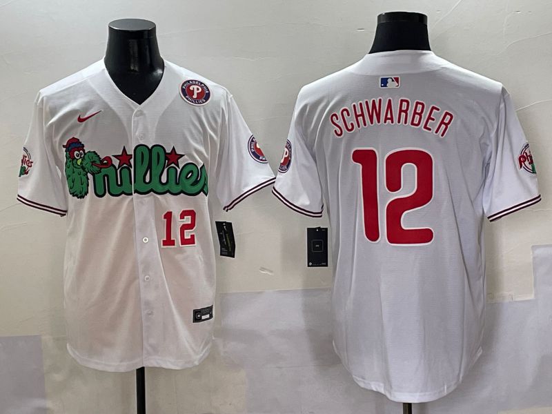Men Philadelphia Phillies #12 Schwarber White three generations Joint Name Nike 2025 MLB Jersey style 6